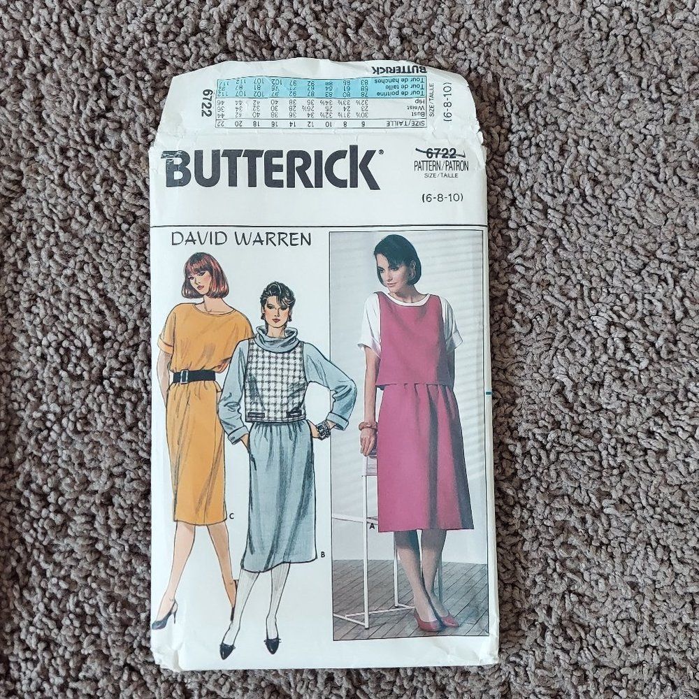 1980s Butterick David Warren Pattern 6722  Loose-Fitting Pullover Dress and Vest